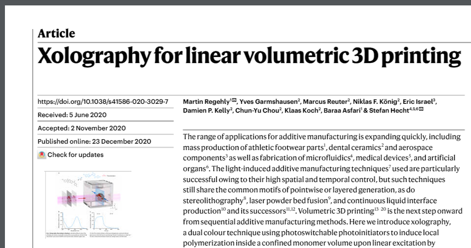 Xolography for linear volumetric 3D printing